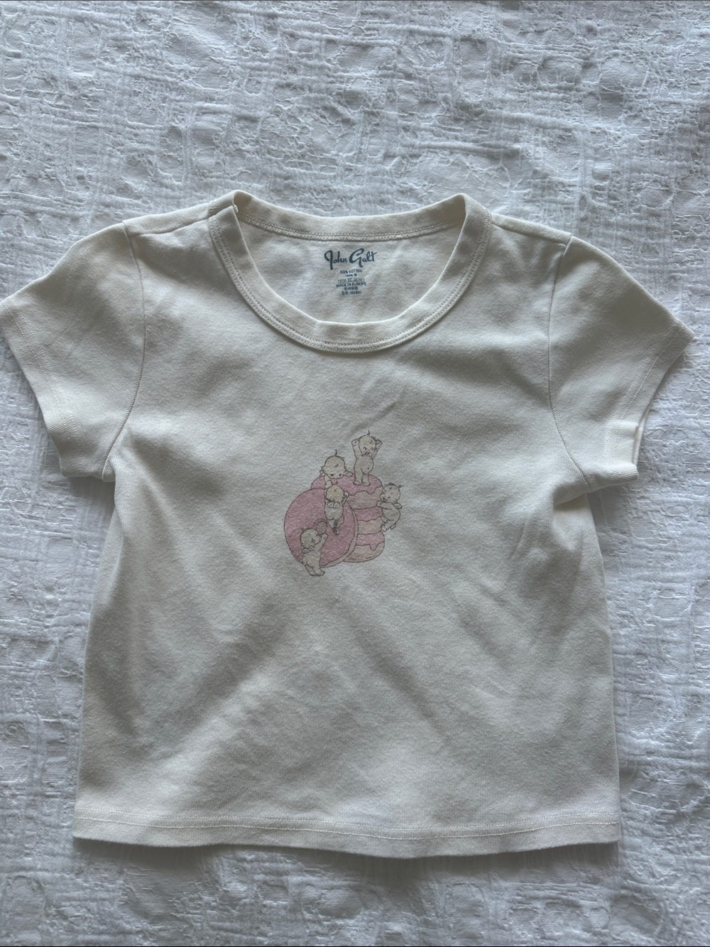 Brandy Melville White Tee with Pink Graphic